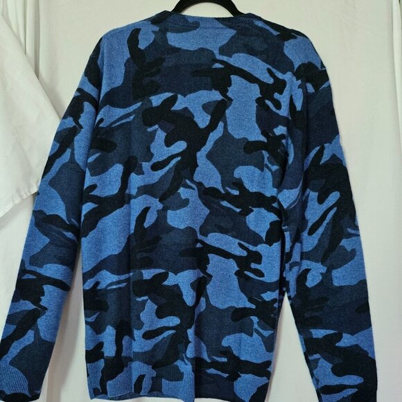 Men's Club Room 100% Cashmere Blue Camouflage Camouflage Crew Neck Sweater Nwt L - Picture 4 of 6